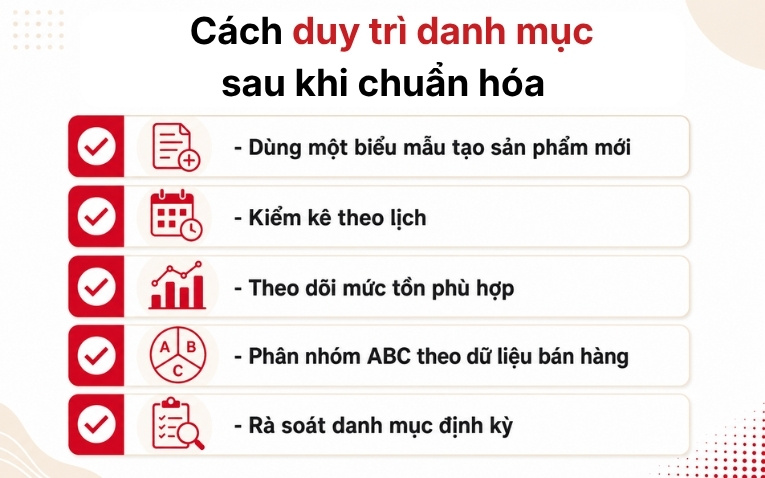 Cách duy trì danh mục sau khi chuẩn hóa