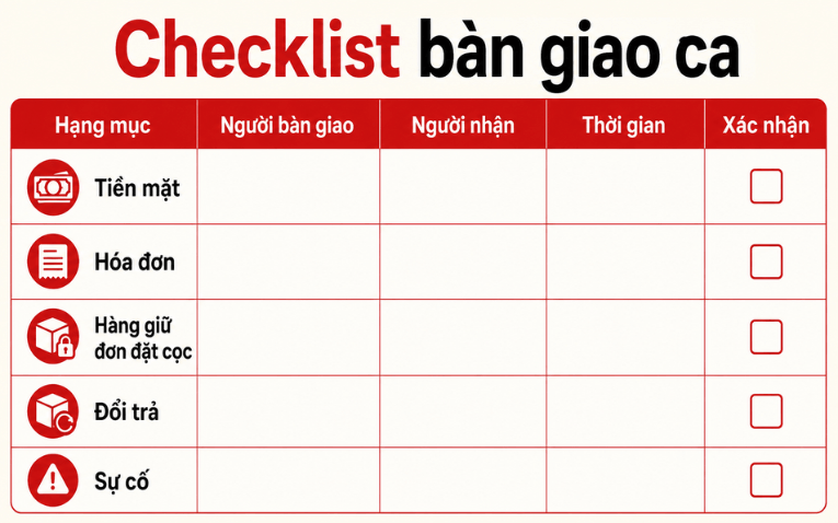 Checklist bàn giao ca cho nhân viên shop thời trang