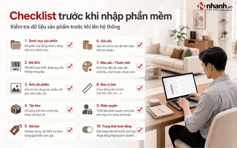 Checklist quản lý sản phẩm nội thất trước khi nhập lên phần mềm