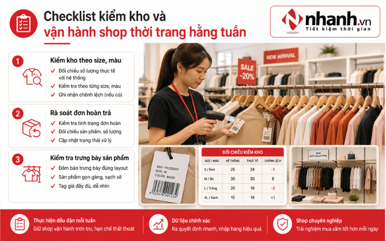 Checklist vận hành shop thời trang hằng tuần