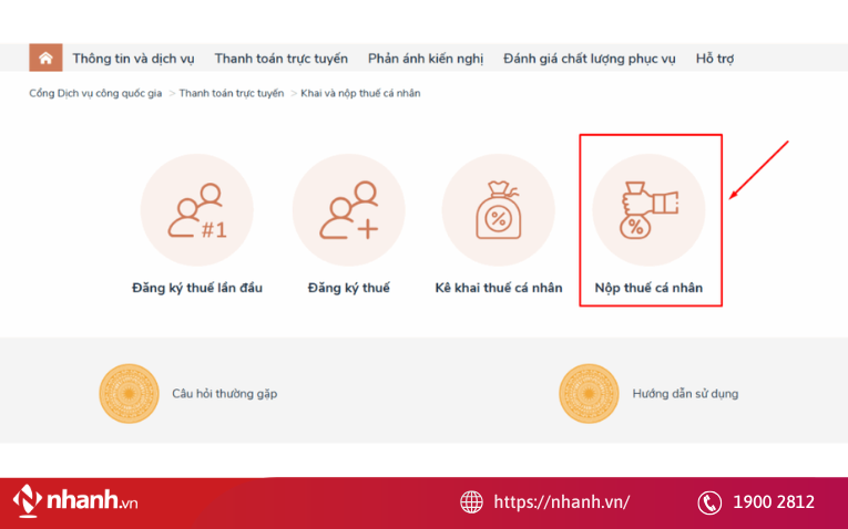 Chọn chức năng nộp thuế cá nhân trên hệ thống