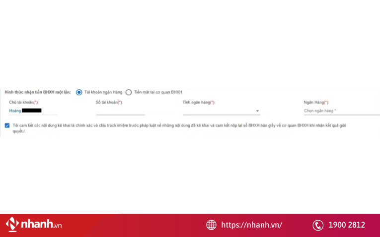 Chọn hình thức nhận tiền