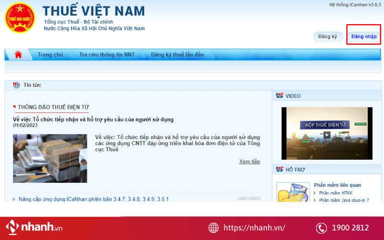 Chọn mục đăng nhập