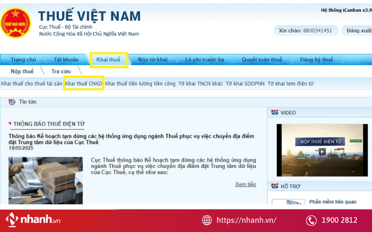 Tại giao diện chính, chọn chức năng Kê khai thuế