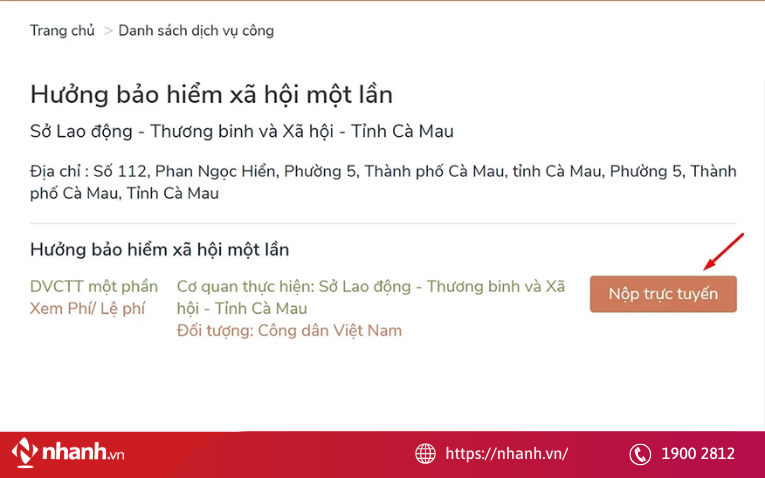 Chọn mục nộp hồ sơ bảo hiểm xã hội một lần