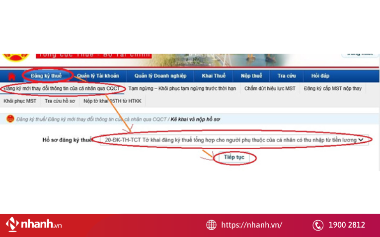 Chọn tờ khai 20-ĐK-TH-TCT_TT105