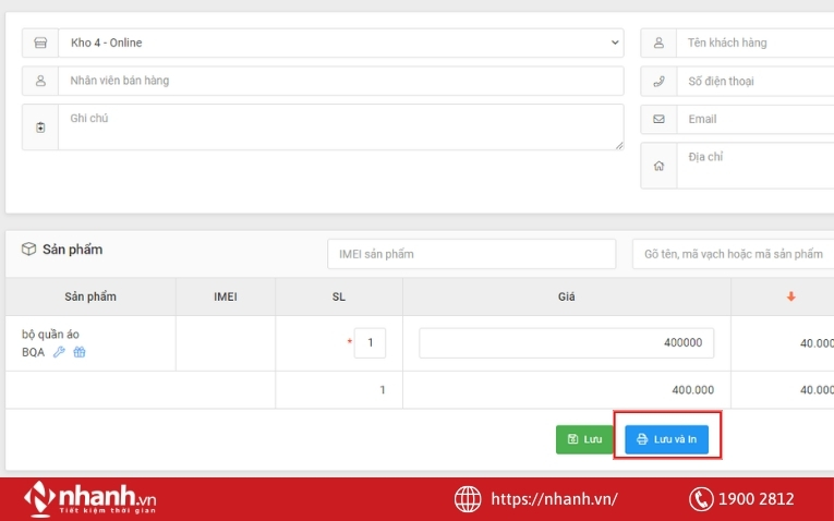 Có thể lưu và in hóa đơn nháp dễ dàng trên Nhanh.vn