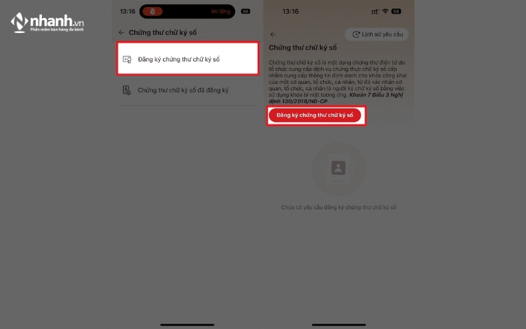 Đăng ký chứng thư chữ ký số