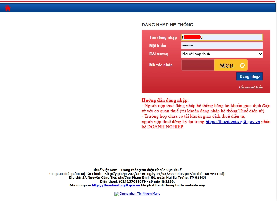 Đăng nhập hệ thống