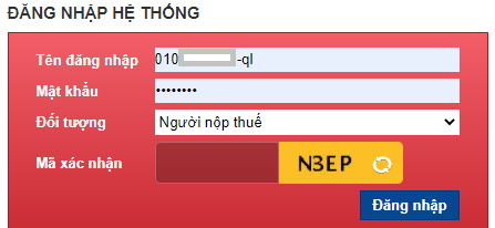 đăng nhập bằng tài khoản MST doanh nghiệp