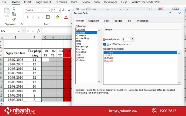 Định dạng Number cho dữ liệu chấm công