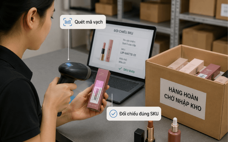 Đối chiếu SKU và mã vạch của mỹ phẩm đổi trả