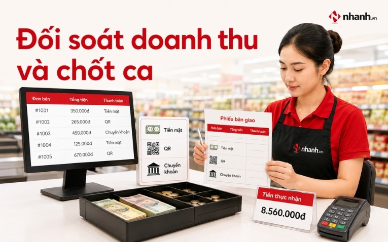 Đối soát doanh thu và tiền khi chốt ca bán hàng