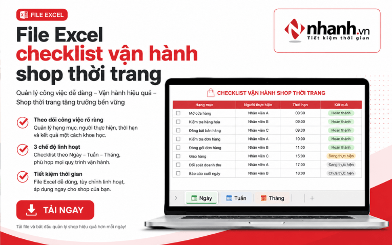 file excel checklist vận hành shop thời trang