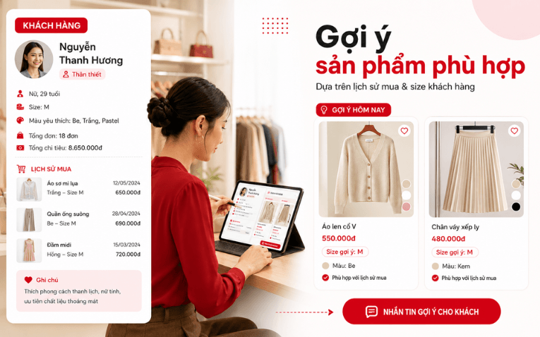Gợi ý sản phẩm theo lịch sử mua và size khách hàng