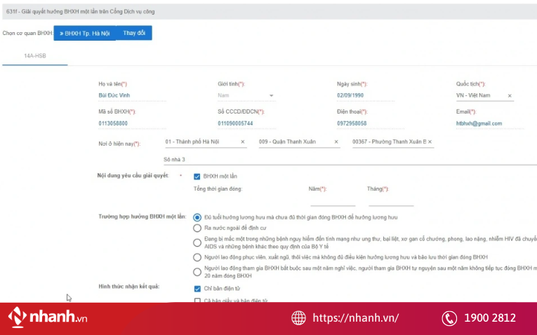 Hệ thống BHXH hiển thị thông tin