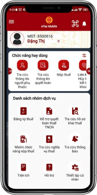 Hệ thống hiển thị các chức năng đã chọn