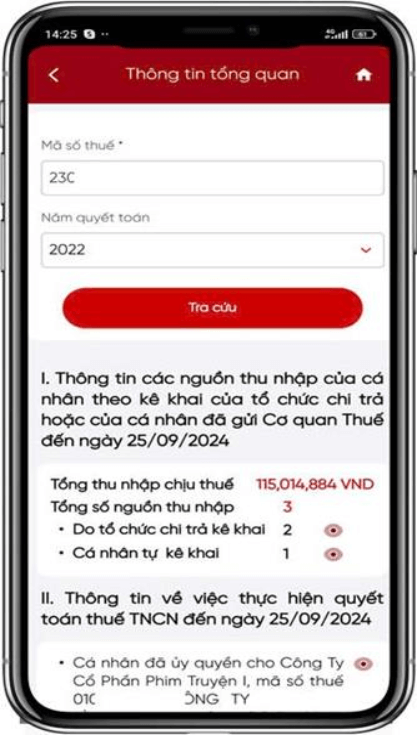 Hệ thống hiển thị màn hình kết quả tra cứu