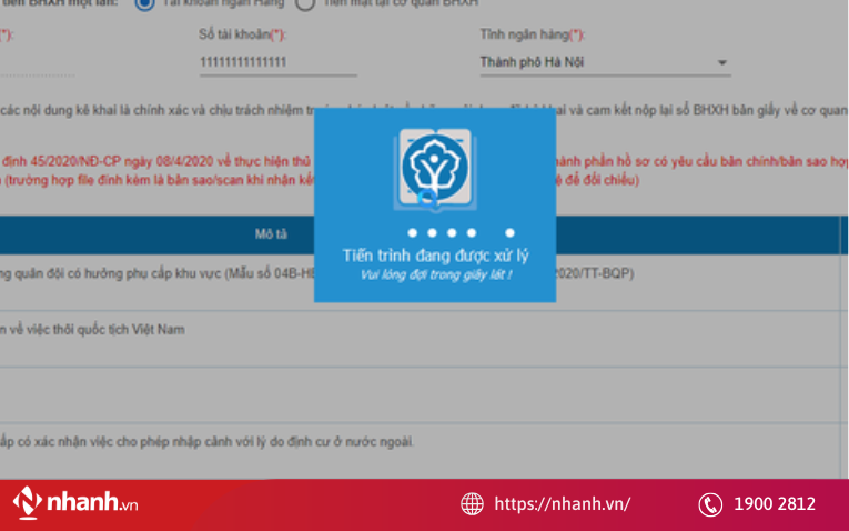 Hệ thống hiển thị sau khi chọn “Đồng ý”