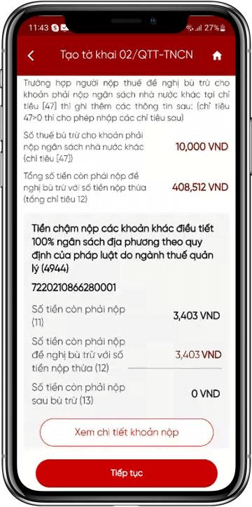 Hệ thống tự động hiển thị tất cả các khoản nộp đã quá hạn của NNT