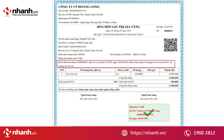 Hóa đơn điều chỉnh