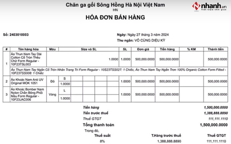 Hóa đơn phí sàn