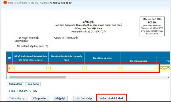 Lập phụ lục theo mẫu
