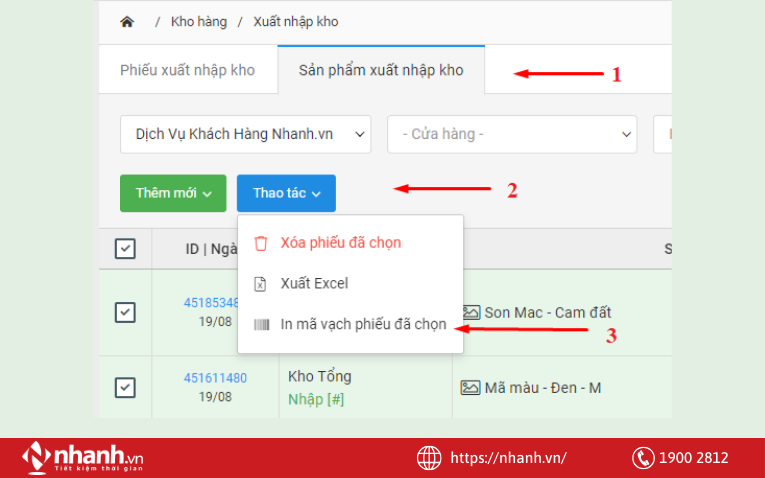 In mã vạch sản phẩm trên phần mềm Nhanh.vn