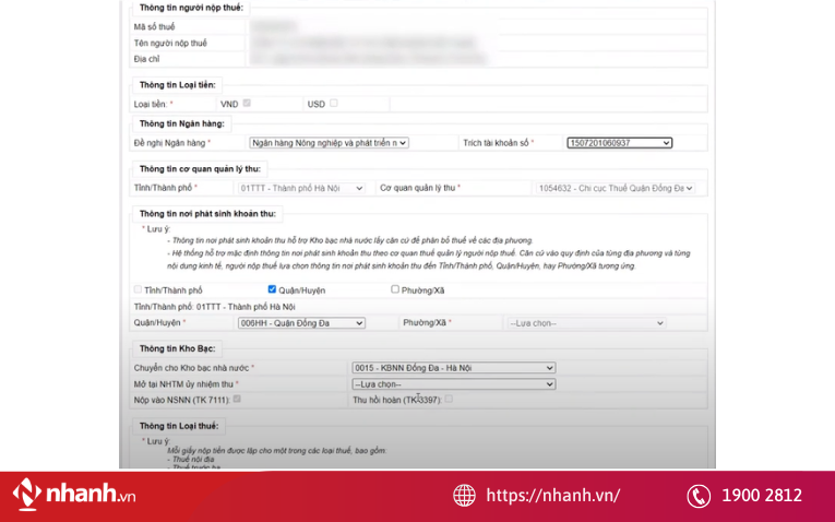 Kê khai thông tin trên Giấy nộp tiền