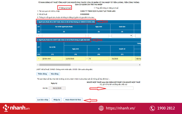 Kê khai thông tin vào tờ khai