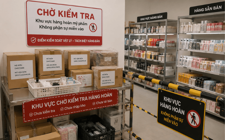 Khu vực chờ kiểm tra hàng hoàn mỹ phẩm