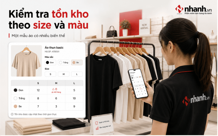 Tồn kho theo từng size, màu và mẫu mã