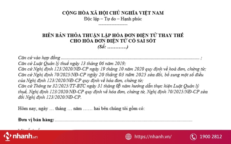 Lập biên bản thỏa thuận xuất hóa đơn thay thế