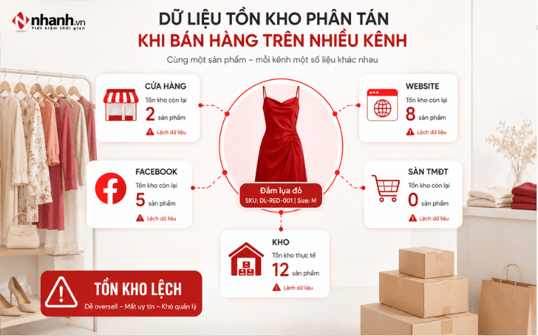 Lệch tồn kho khi shop thời trang bán đa kênh