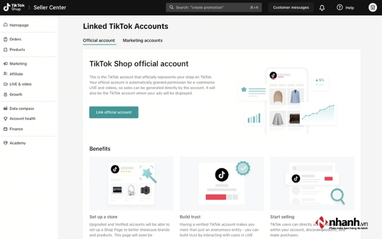 Liên kết với Tài khoản Tiktok chính thức