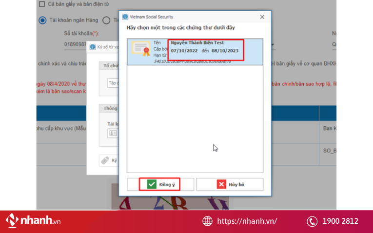 Lựa chọn chứng thư số chọn “Đồng ý”