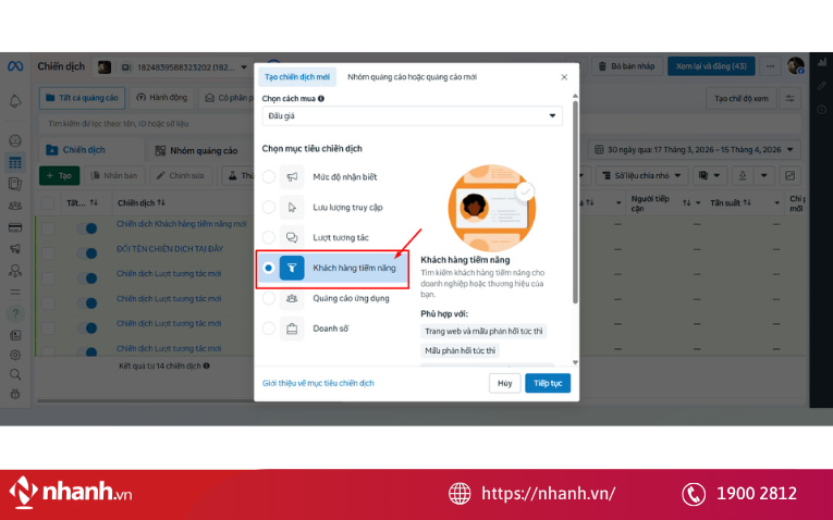 Lựa chọn " Khách hàng tiềm năng"