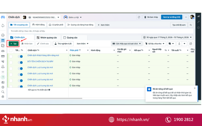 Lựa chọn "Tạo chiến dịch"