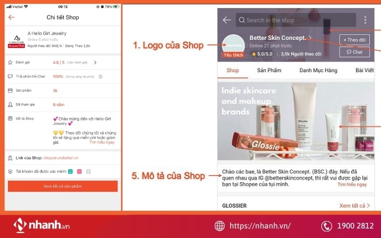 Mô tả shop hiển thị ở đâu?