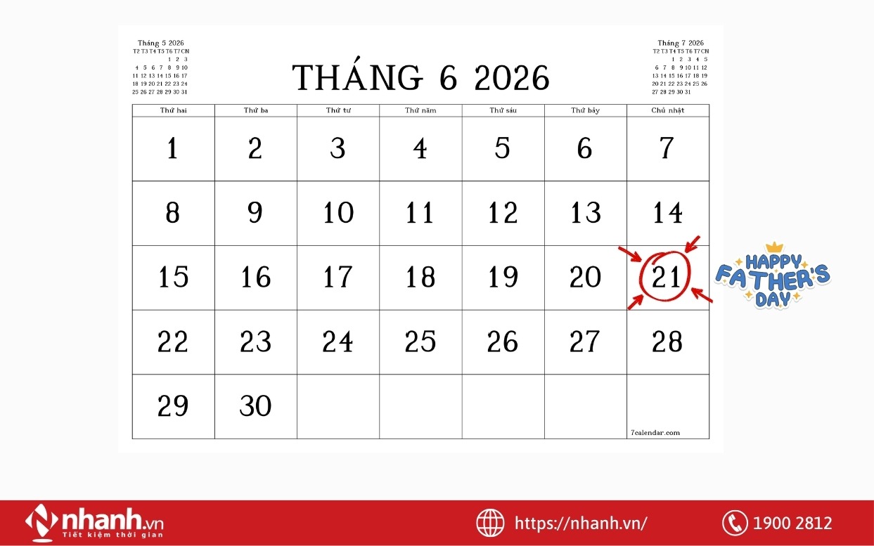 Ngày của Cha 2026 rơi vào Chủ nhật, ngày 21/06/2026