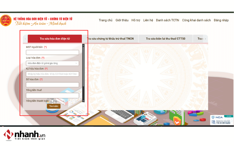 Chọn mục tra cứu hóa đơn và nhập thông tin