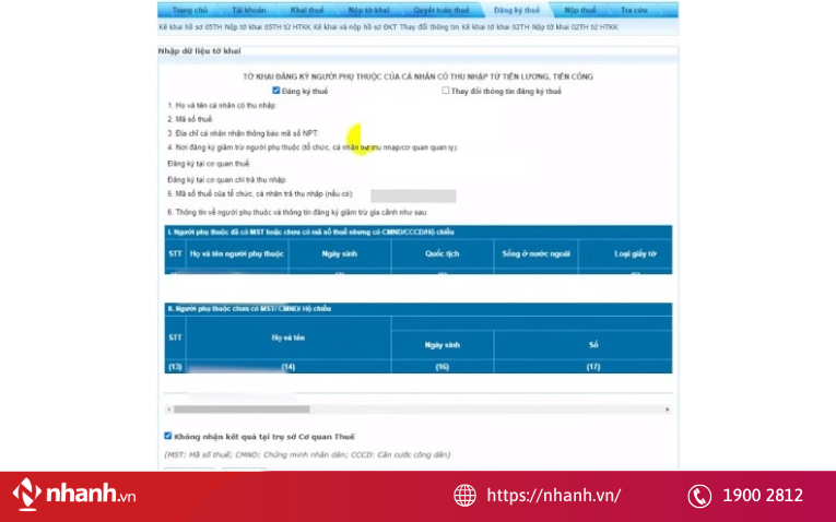 Nhập thông tin vào tờ khai