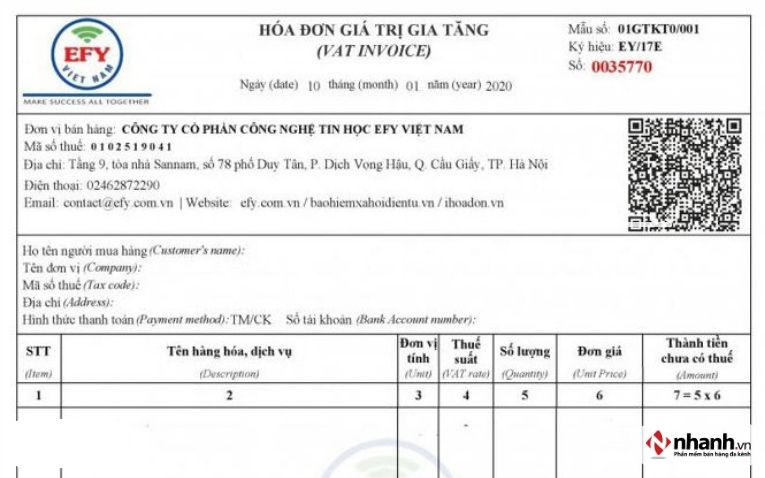 Nội dung bắt buộc trên hóa đơn điện tử