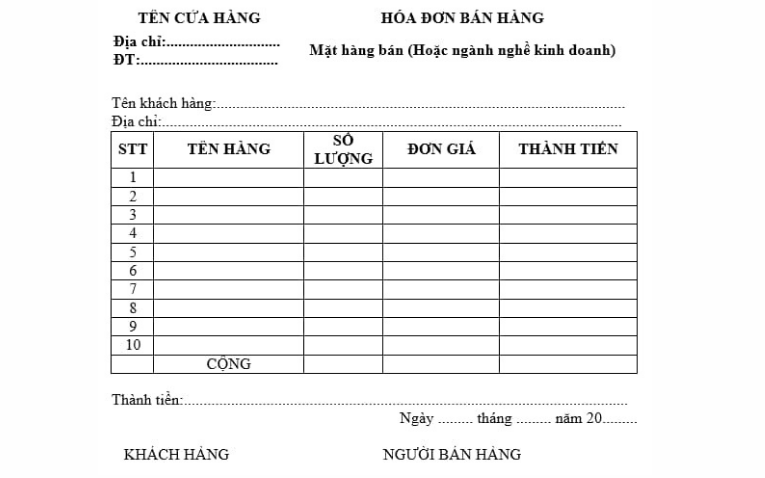 Nội dung của hóa đơn bán lẻ