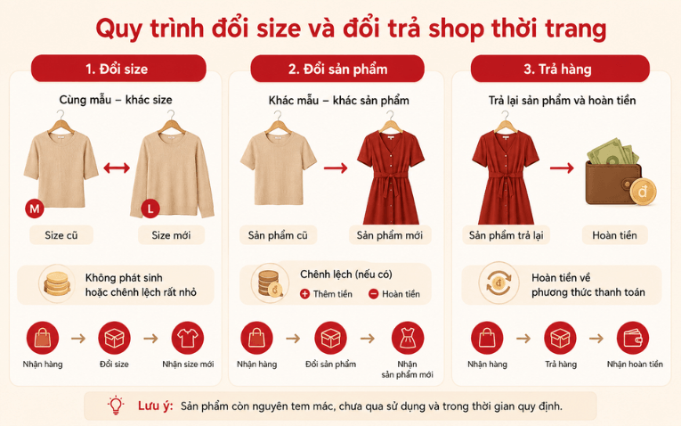 Phân biệt đổi size, đổi sản phẩm và trả hàng