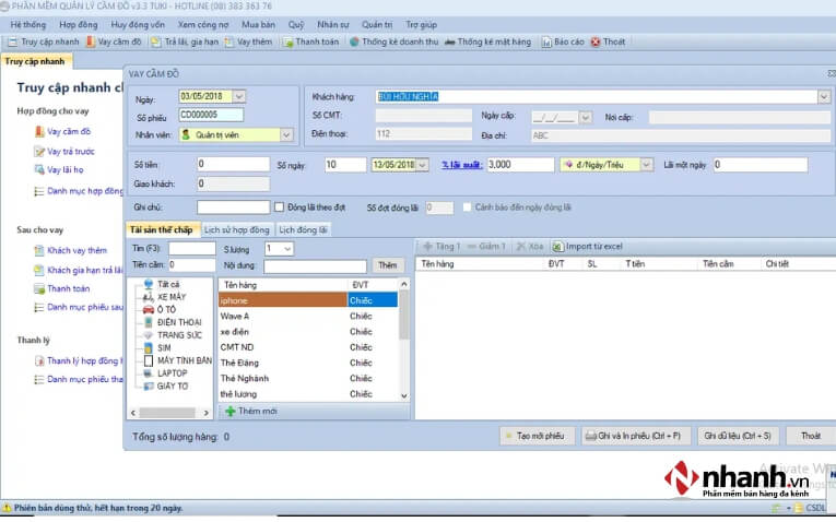 Phần mềm quản lý cầm đồ Tuki Pawnshop