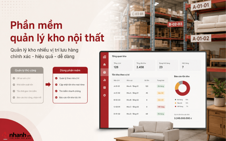 Phần mềm quản lý kho nội thất nhiều vị trí lưu hàng