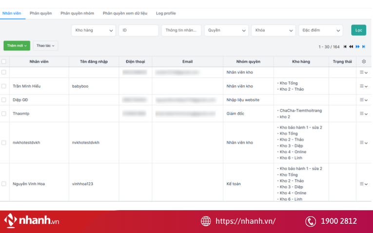 Phân quyền nhân viên và lưu lịch sử thao tác