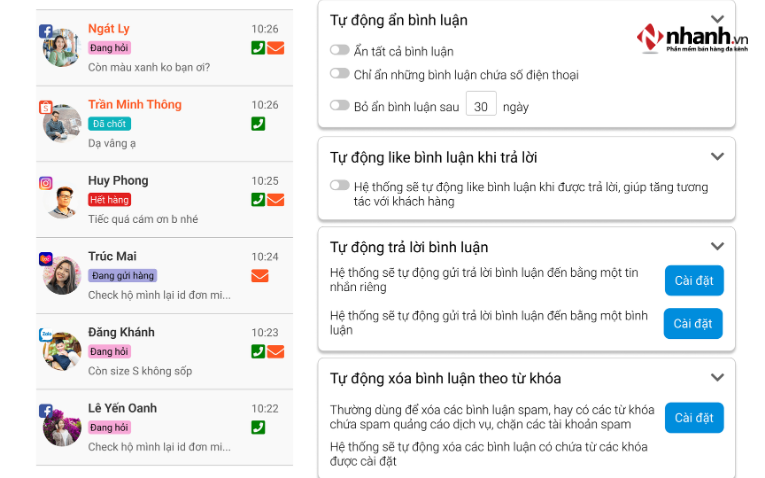 Quản lý bình luận tin nhắn