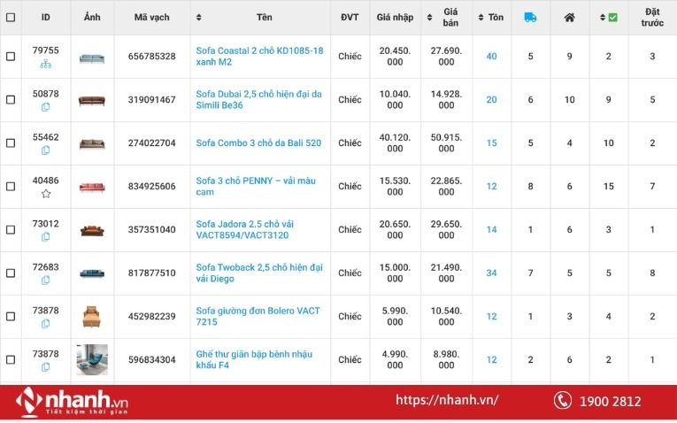 Quản lý kho hàng nội thất trên phần mềm Nhanh.vn
